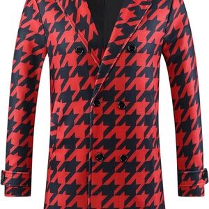 Lars Amadeus Houndstooth Overcoat for Men's Double Breasted Plaid Pattern